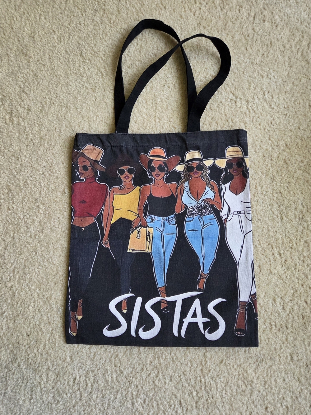 SISTAS Black Graphic Tote Bag